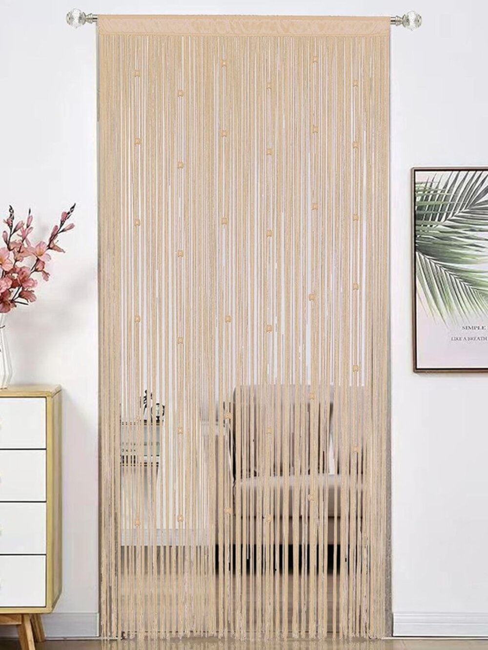 Beaded Macrame Fringe Boho Curtains For Doorways Windows 39"W × 79"L